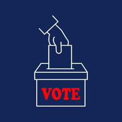 Sketch of hand putting vote bulletin into ballot box . Election concept sign, vector illustration
