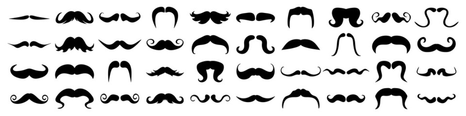 Vector mustache collection. Barbershop sign set. Isolated on white.