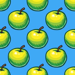 apple vector seamless pattern on blue background