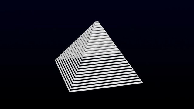 Concept: The hierarchy. The pyramid of rectangs turn around on the black and dark blue background. Luma matte. Loopable. 3D rendering.