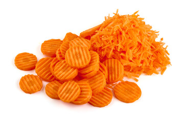 Chopped carrot, isolated on white background.