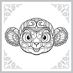 cute monkey head cartoon zentangle arts. isolated on white background.