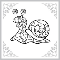 cute snail cartoon zentangle arts. isolated on white background. 