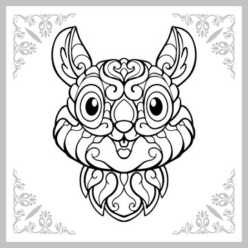 cute squirrel head cartoon zentangle arts. isolated on white background. 