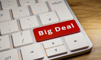 Big Deal - Keyboard button. Computer keyboard with red key and the text "Big Deal" in white. Online shopping and internet business concept. 3D illustration
