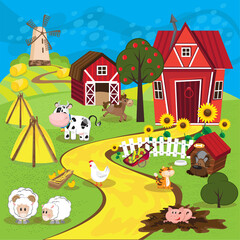 summer farm with animals