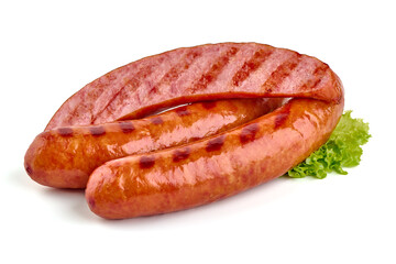 Grilled bavarian sausages, isolated on white background.