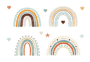 Watercolor rainbow illustration. Mint, orange arches and stars isolated on white background. For prints, postcards, greeting cards, posters, invitations