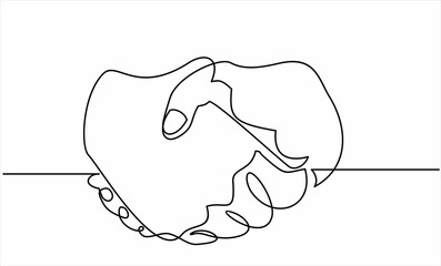 Handshake continuous line vector drawing. Business agreement vector concept