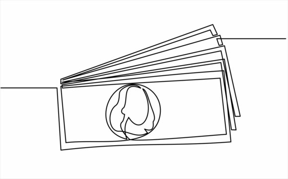 Continuous line drawing of money banknotes. Vector illustration