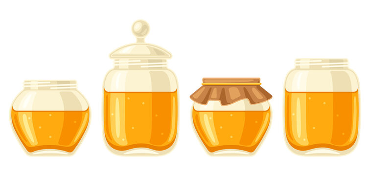 Set of honey jars. Image for food and agricultural industry.