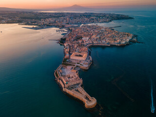 Aerial view over the Island of Ortigia in Syracuse, Sicily, Italy
