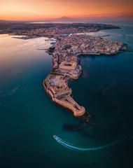 Afwasbaar Fotobehang Palermo Aerial view over the Island of Ortigia in Syracuse, Sicily, Italy