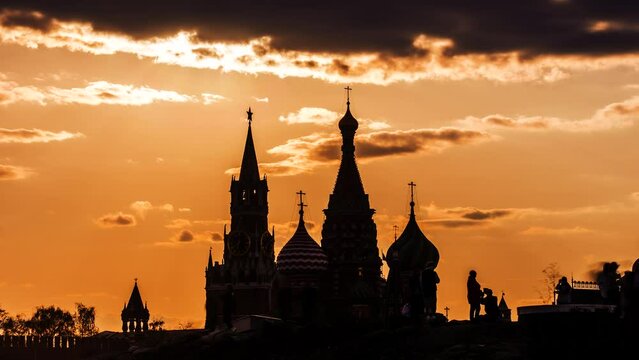 Sunset Timelapse of Saint Basil's Cathedral in summer day