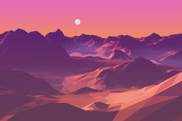 3d mountains sunset landscape