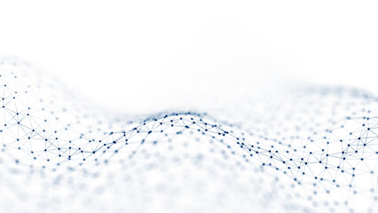 Wave in black and white. Big data visualization. Abstract background with interlacing dots. 3D rendering.