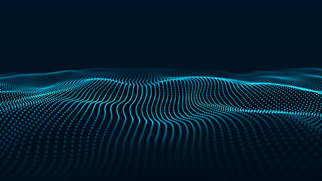 Large digital data background. Abstract wave with moving dots. 3d rendering