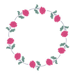 Pink flower with stems frame border circle