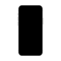 Realistic smartphone with blank touch screen isolated on white background. Frameless mobile phone in front view. High quality detailed device mockup. Vector illustration.