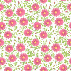roseship siamless pattern. Hand drawn simple abstract flowers print. Trendy bright collage pattern.