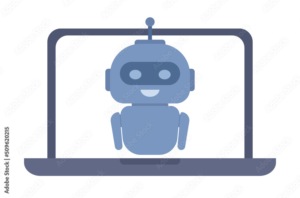 Aufkleber chatbot on laptop screen icon. artificial intelligence robot assistant. online customer support. vec