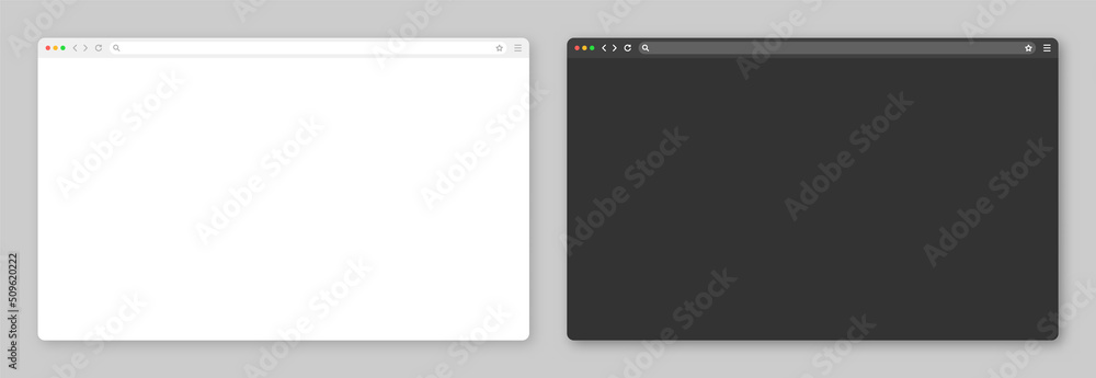 Poster blank web browser window with toolbar and search field. modern website, internet page in flat style.