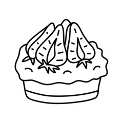 Cupcake with strawberries. Mini tart icon. Vector doodle element.