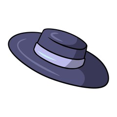Dark elegant hat, sun hat, vector illustration in cartoon style