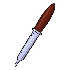 Glass pipette with rubber filler, vector illustration in cartoon style