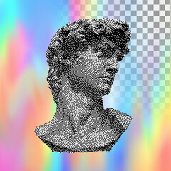 Vector Michelangelo David bust. Aesthetic contemporary art collage. Vaporwave style poster concept