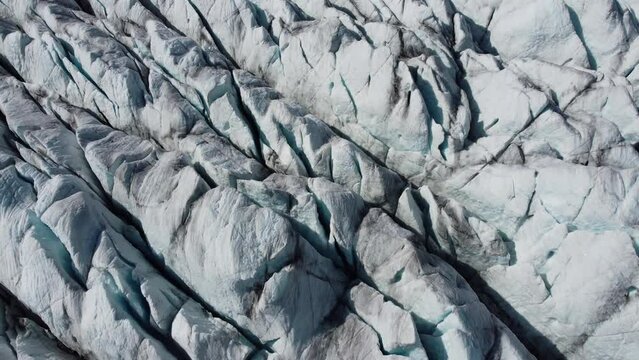 Close looke, aerial view of Great Aletsch Glacier, Alps, Switzerland. Drone footage 4K.