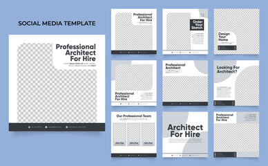 social media template banner house architecture service promotion. fully editable instagram and facebook square post frame puzzle organic sale poster