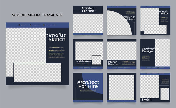 social media template banner house architecture service promotion. fully editable instagram and facebook square post frame puzzle organic sale poster