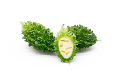 Bitter melon or Bitter gourd isolated on white background.
