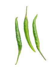 green chili over on white background top view