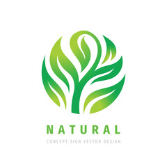 Nature - concept business logo template vector illustration. Abstract green leaves creative sign. Organic product icon. Agriculture symbol. Natural product. Graphic design element.  - 509624479