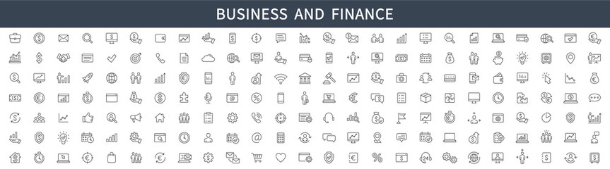 Business thin line icons. Finance icons set. Business Finance icon collection. Vector illustration - obrazy, fototapety, plakaty