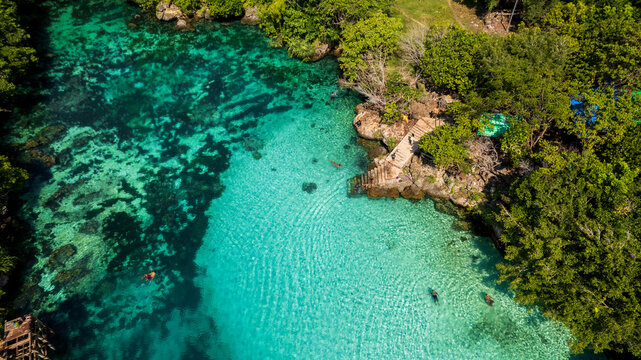 The top view of Blue Lagoon on Sumba island , Indonesia 