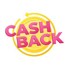 Cashback service loco concept. Savings and money back. Cash back text with coin and arrow.  Vector illustration.