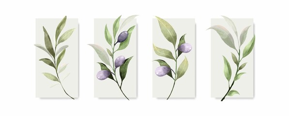 Fototapeta na wymiar Collection of watercolor botanical leaves vector element design on white background