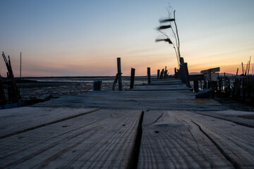 Carrasqueira Palafitic Pier in Portugal, at sunset