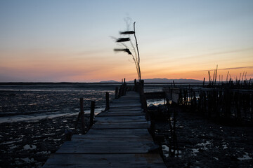 Carrasqueira Palafitic Pier in Portugal, at sunset