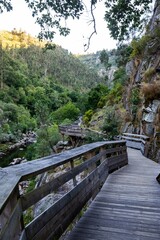 Arouca Geopark, wooden walkway on the bank of Paiva River, in the hydrographic basin of the Douro River