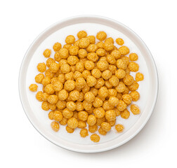 Corn balls with milk isolated on white background, top view