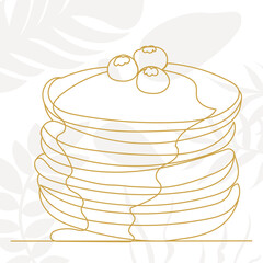 pancakes drawing in one continuous line, on an abstract background, vector