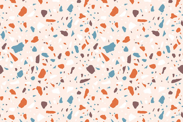 Vector Terrazzo pattern horizontal background. Abstract color italian flooring stone, concrete pink texture. Classic granite natural textured background for interior design, print, wallpaper, fabric