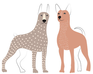 cartoon dog doodle sketch, outline, isolated