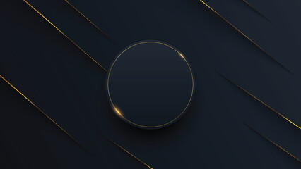 Modern black abstract background concept with gold line. Vector illustration