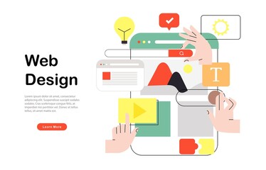 Web designers team prototyping new website, landing page or mobile application. Teamwork concept vector illustration for banner, ads, landing page