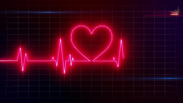 Red Heart Shape Pulse Trace Abstract background,loopable
